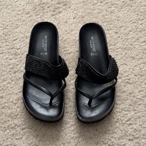 Nine West Black Beaded Thong Slide Sandals - Size 5.5